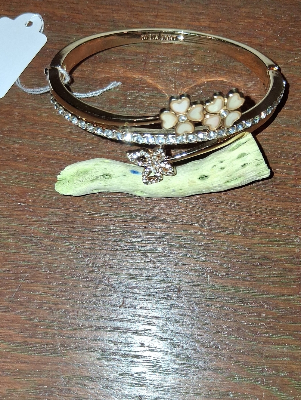 Gold Tone Floral Crystal Bangle Bracelet Anne Klein